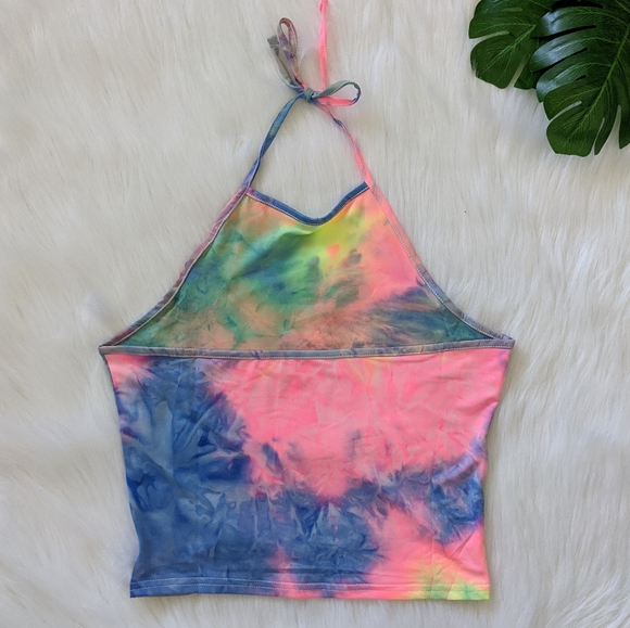Neon tie dye halter tank top - Picture 3 of 5